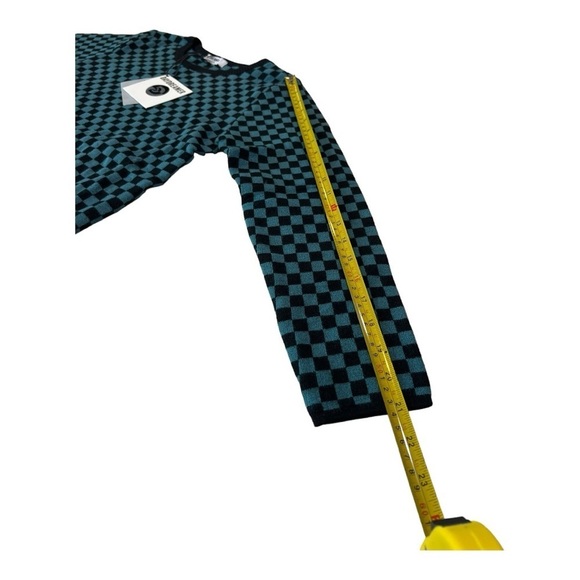 Daydreamers Teal Green Black Checker Pullover Long Sleeve Sweater Size L NEW - Picture 9 of 15